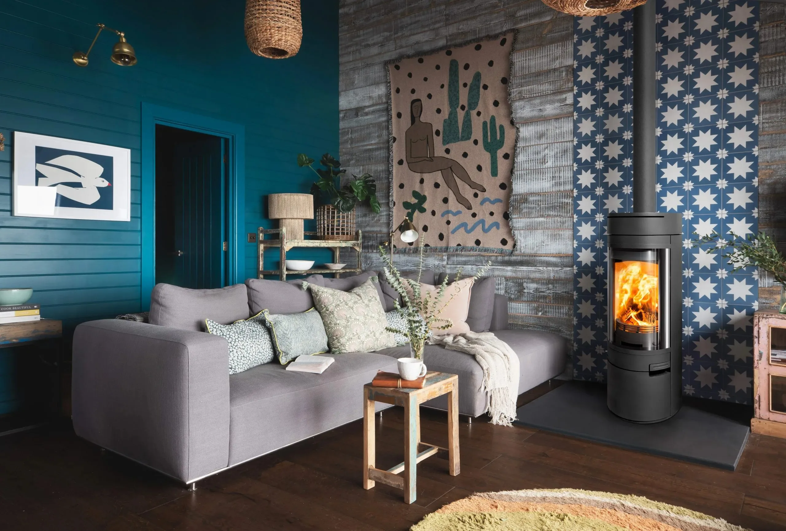Hunter Radial wood burning stove, in a room setting, image 3