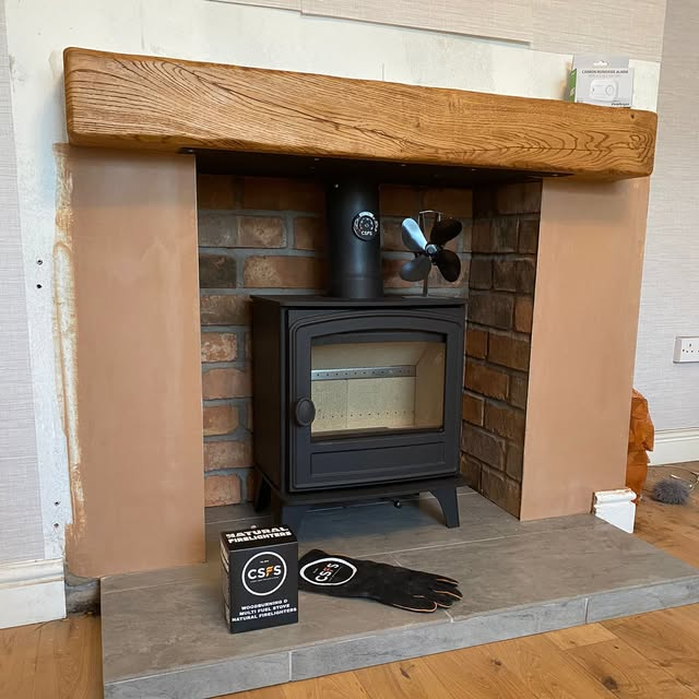 Finished wood burning stove installation in Stafford