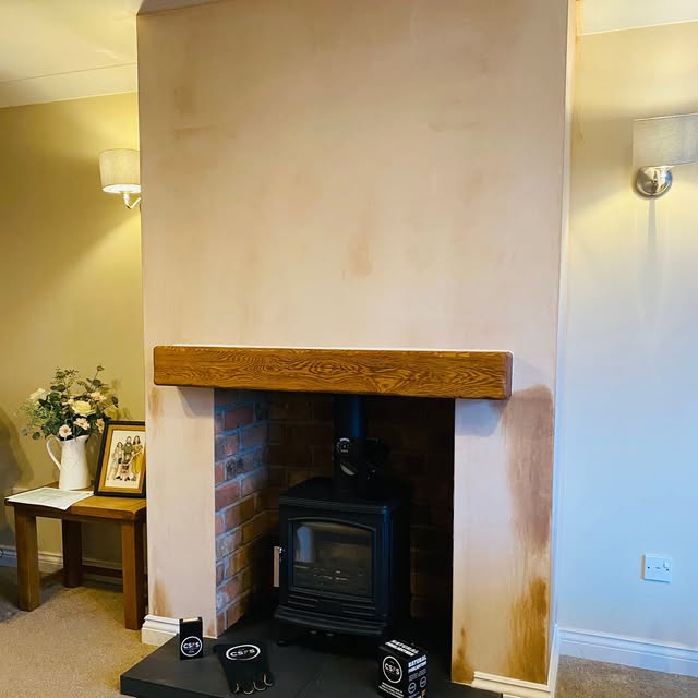 Finished wood burning stove installation in Stone